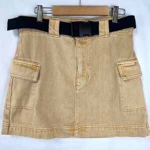 PACSUN Yellow Denim Cargo Mini Skirt Belt Pockets Womens 27 Grunge Y2K 2000s Alt